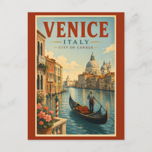 Cartão Postal Ilustração de Canais de Veneza Itália Arte de Viag