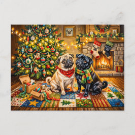 Cartão Postal Ilustração de Cão de Mops de Cabana de Natal Capri