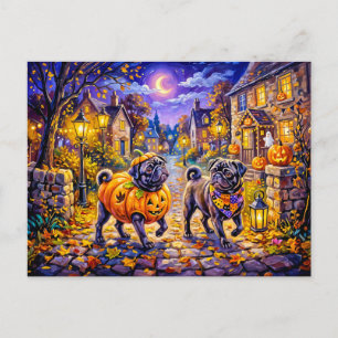 Cartão Postal Ilustração de cão Mops de fantasia de Halloween