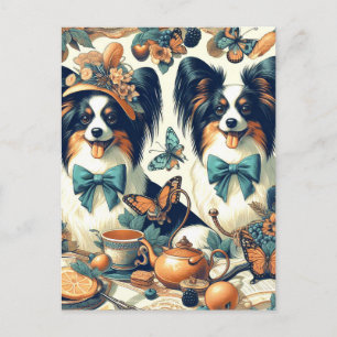 Cartão Postal Ilustração de Cão Papillon Bonito