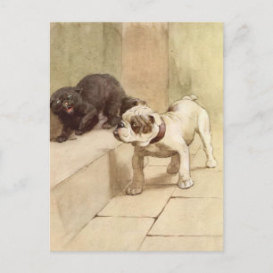 Cartão Postal Ilustração de Cãozinho de Bulldog Vintage