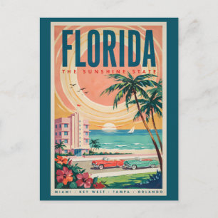 Cartão Postal Ilustração de Carros da Costa da Flórida Arte de V