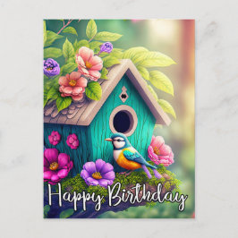 Cartão Postal Ilustração de Casa de Pássaros para Observadores d