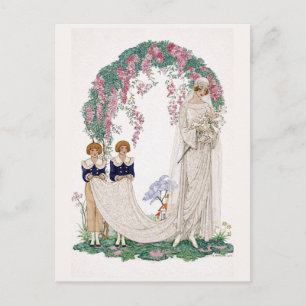 Cartão Postal Ilustração de Casamento Art Nouveau – Noiva Vintag