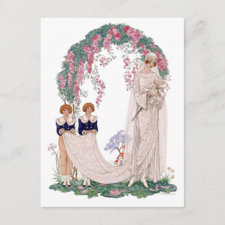 Cartão Postal Ilustração de Casamento Art Nouveau – Noiva Vintag
