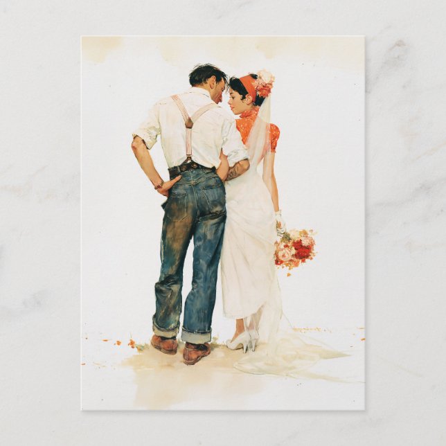 Cartão Postal Ilustração de Casamento Romântico Rústico (Frente)