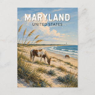 Cartão Postal Ilustração de Cavalo de Maryland Viagem Arte Vinta