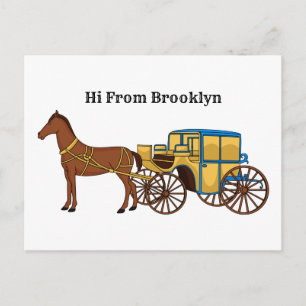 Cartão Postal Ilustração de cavalo fofo e carruagem real