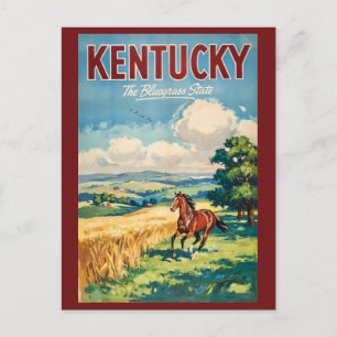 Cartão Postal Ilustração de Cavalos de Kentucky Arte de Viagem V