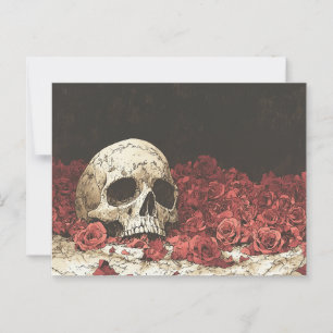 Cartão Postal Ilustração de Caveira e Rosas vermelhas