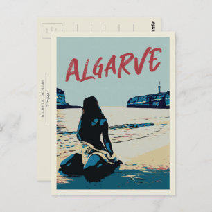 Cartão Postal Ilustração de cenário de praia em Algarve Portugal