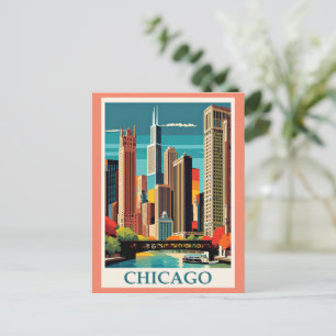 Cartão Postal Ilustração de Chicago Vintage