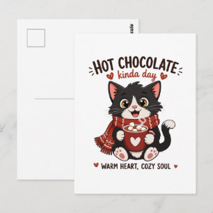 Cartão Postal Ilustração de Chocolate Quente do Gato Aconchegant