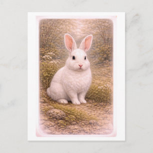 Cartão Postal Ilustração de Coelho Branco em Estilo Vintage