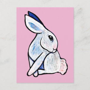 Cartão Postal Ilustração de Coelho Bunny Branco Macio