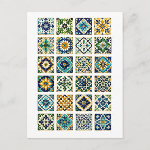 Cartão Postal Ilustração de Colagem de Azulejos Marroquinos