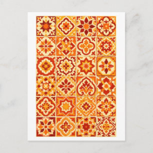 Cartão Postal Ilustração de Colagem de Azulejos Marroquinos Verm