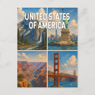 Cartão Postal Ilustração de colagem dos Estados Unidos Arte de V