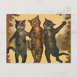 Cartão Postal Ilustração de colheita de três gatos médios loucos