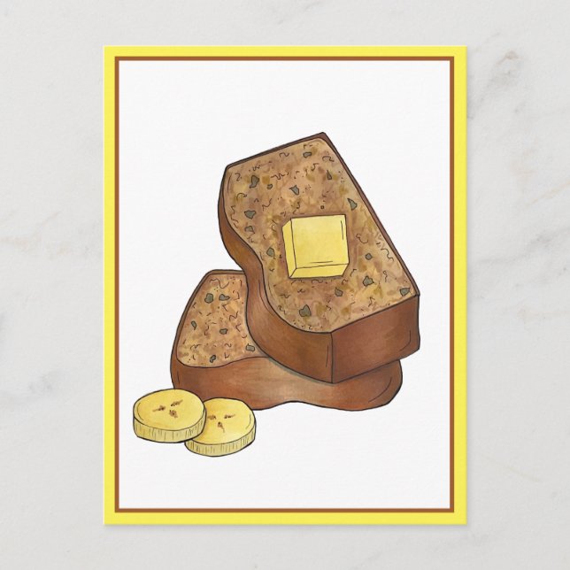 Cartão Postal Ilustração de Comida de Fatia de Pão de Banana com (Frente)