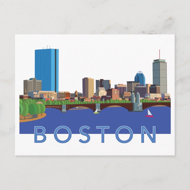 Cartão Postal Ilustração de Computador Skyline Back Bay Boston (Frente)