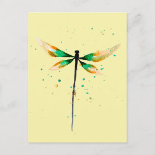 Cartão Postal Ilustração de cor de água doce Dragonfly