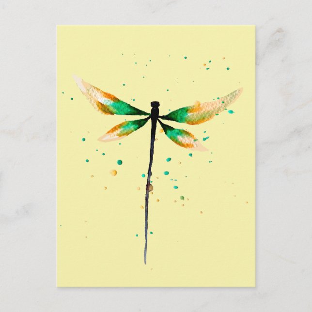 Cartão Postal Ilustração de cor de água doce Dragonfly (Frente)