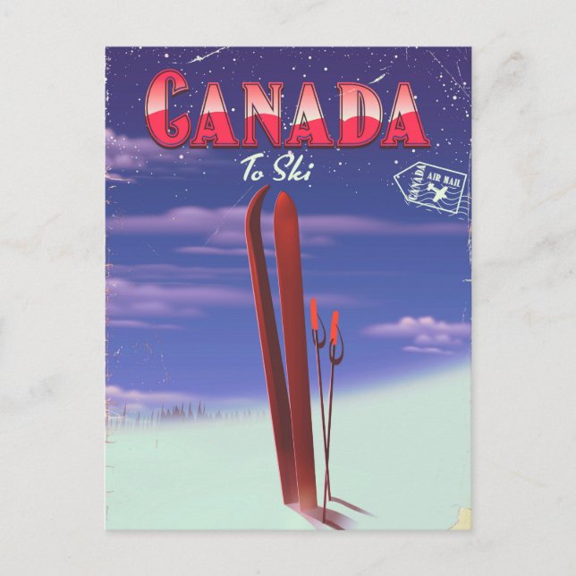 Cartão Postal Ilustração de correio aéreo do Canadá para esquiar (Frente)