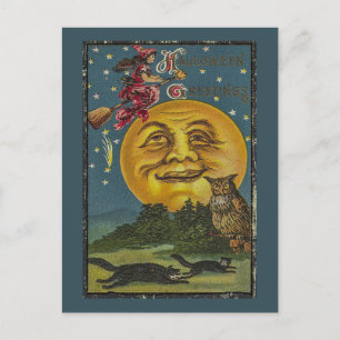 Cartão Postal Ilustração de Coruja Engraçada do Halloween Vintag