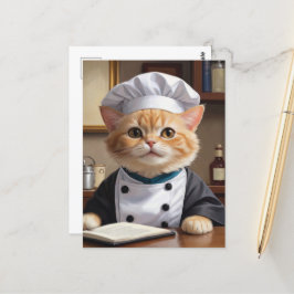 Cartão Postal Ilustração de Cozinhar de Chef de Gato Laranja-Gel
