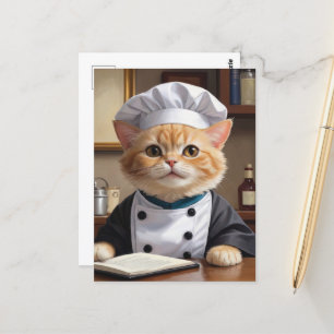 Cartão Postal Ilustração de Cozinhar de Chef de Gato Laranja-Gel