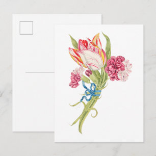 Cartão Postal Ilustração de cravos e tulipas vintage