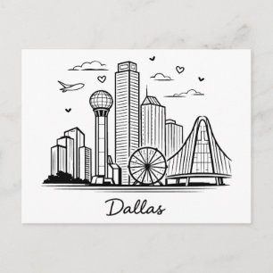 Cartão Postal Ilustração de Dallas em linha preta