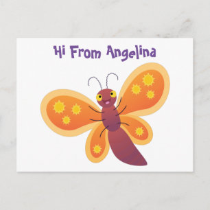 Cartão Postal Ilustração de desenho animado de borboleta laranja