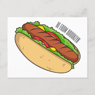 Cartão Postal Ilustração de desenho animado de cachorro quente