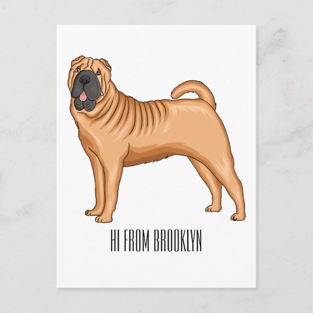 Cartão Postal Ilustração de desenho animado de cão Shar-Pei chin (Frente)