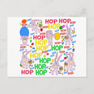 Cartão Postal Ilustração de desenho animado de coelhos cor-de-ro