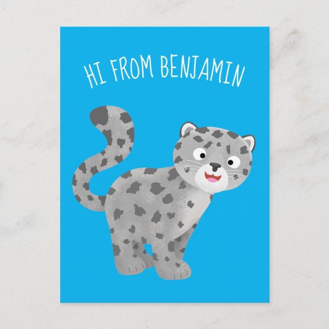 Cartão Postal Ilustração de desenho animado de leopardo-da-neve (Frente)