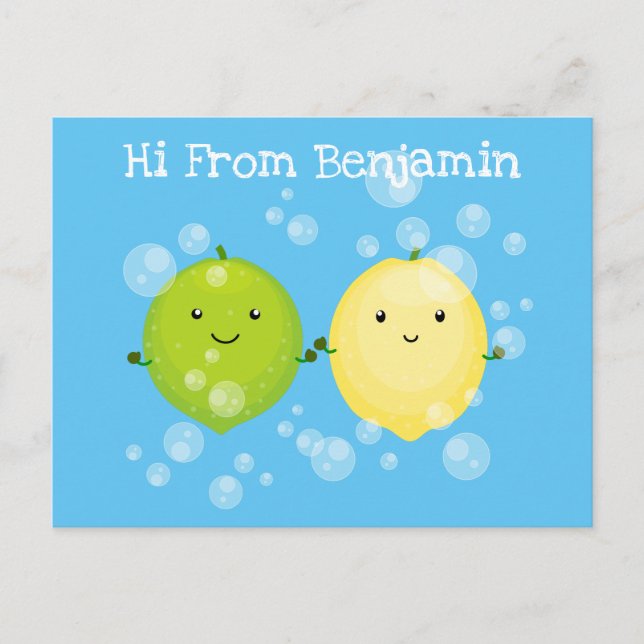 Cartão Postal Ilustração de desenho animado de limão lima feliz  (Frente)