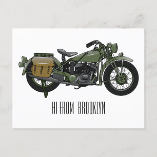 Cartão Postal Ilustração de desenho animado de motocicleta milit