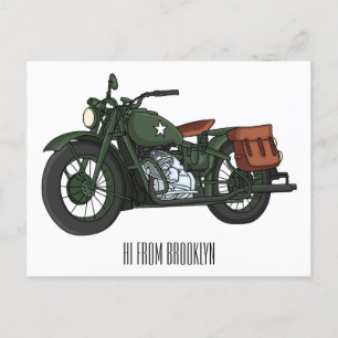 Cartão Postal Ilustração de desenho animado de motocicleta milit
