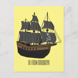 Cartão Postal Ilustração de desenho animado de navio pirata