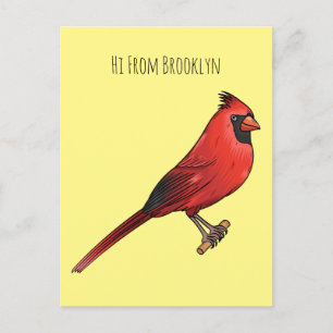 Cartão Postal ilustração de desenho animado de pássaro cardinal 