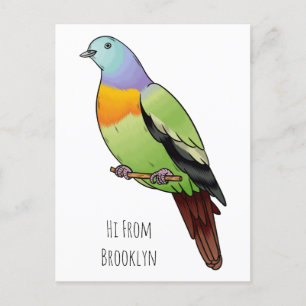 Cartão Postal Ilustração de desenho animado de pombo-verde-rosa