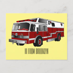 Cartão Postal Ilustração de desenho animado do motor de incêndio