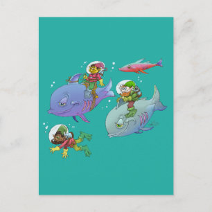 Cartão Postal Ilustração de desenho animado Gnomos e três ami