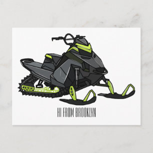 Cartão Postal Ilustração de desenho animado Snowmobile