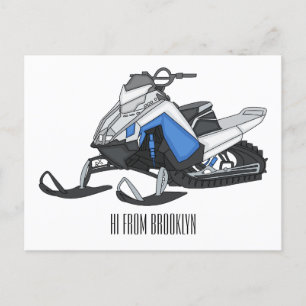Cartão Postal Ilustração de desenho animado Snowmobile