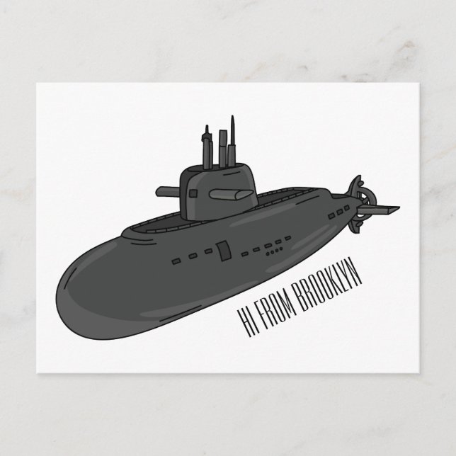 Cartão Postal Ilustração de desenho animado submarino (Frente)