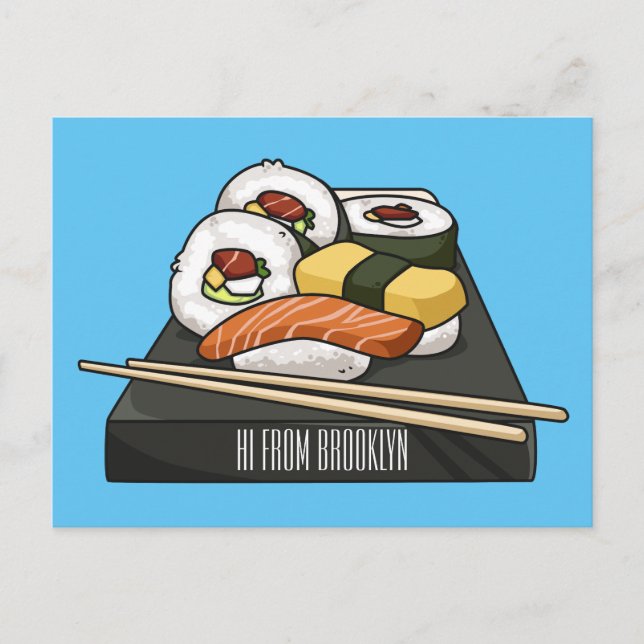 Cartão Postal Ilustração de desenho animado Sushi (Frente)